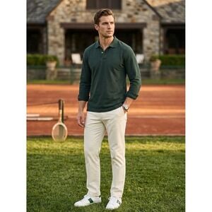 Sergio Tacchini Mens Long Sleeve Polo Shirt Green Styled in Italy Size L